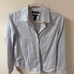 Ralph Lauren women’s  White and Blue Striped Dress Shirt